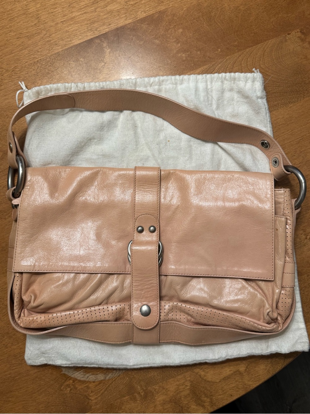 Theory Soft Leather Shoulder Bag in Blush Nude